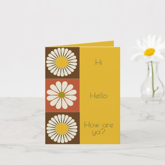 Mod Flower Bold White Yellow Everyday Greeting Card (Small Plant)