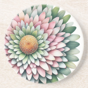 Mod Flower – Pink, Sage & Yellow partial Coaster