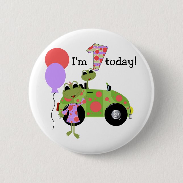 Mod Frogs 1st Birthday 2 Inch Round Button (Front)