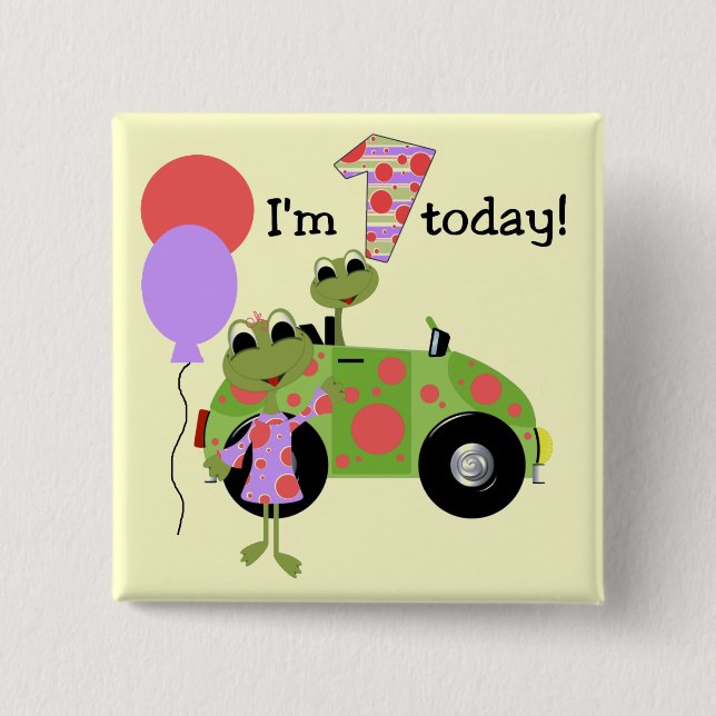 Mod Frogs 1st Birthday 2 Inch Square Button (Front)