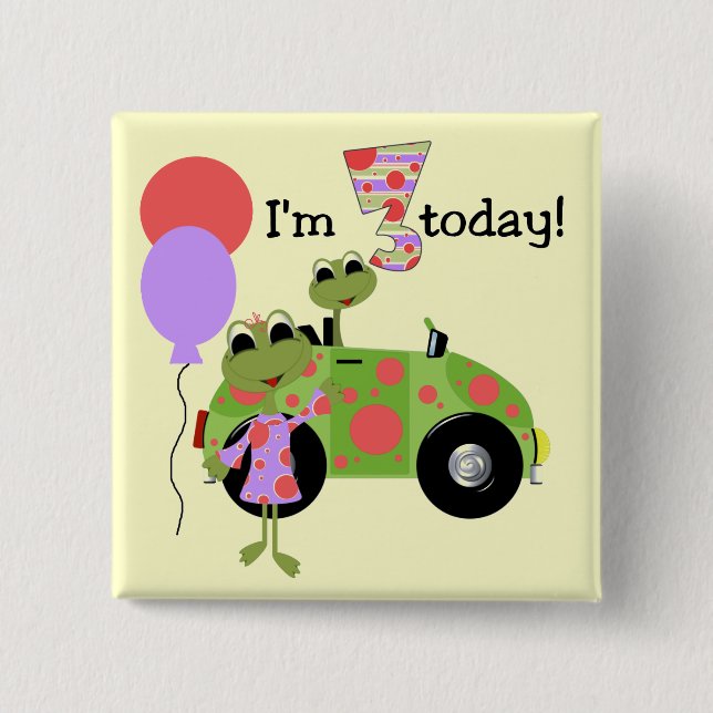 Mod Frogs 3rd Birthday Tshirts and Gifts 2 Inch Square Button (Front)