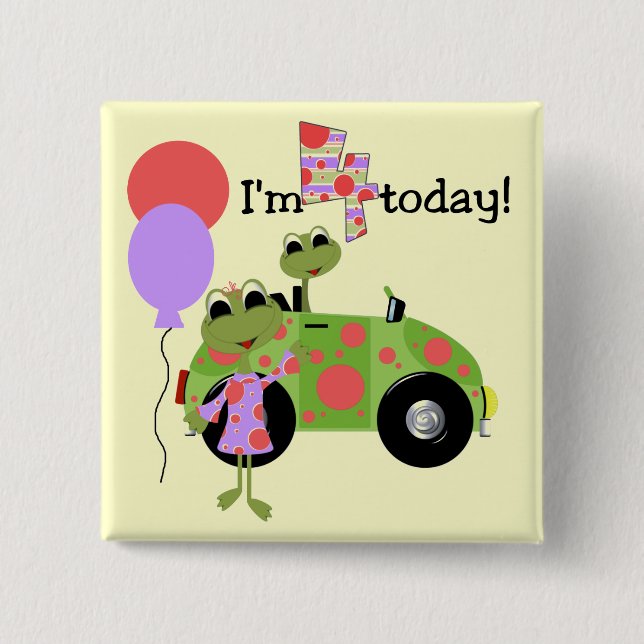 Mod Frogs 4th Birthday Tshirts and Gifts 2 Inch Square Button (Front)