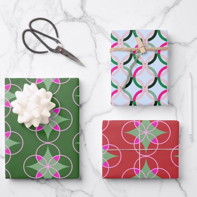Mod graphic holiday trio gift wrap (Front)