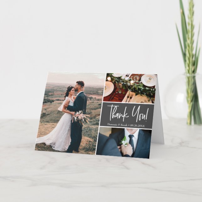 Mod Gray Wedding Handlettering Custom photos Card (Front)