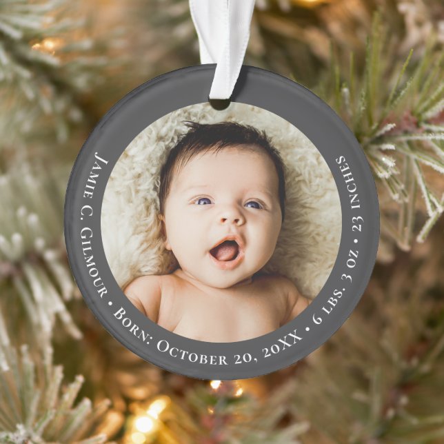 Mod Grey Baby's First Christmas 1 photo Birth date (Arbre)
