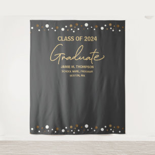Mod Grey Gold Class of 2024 backdrop graduation Tapestry