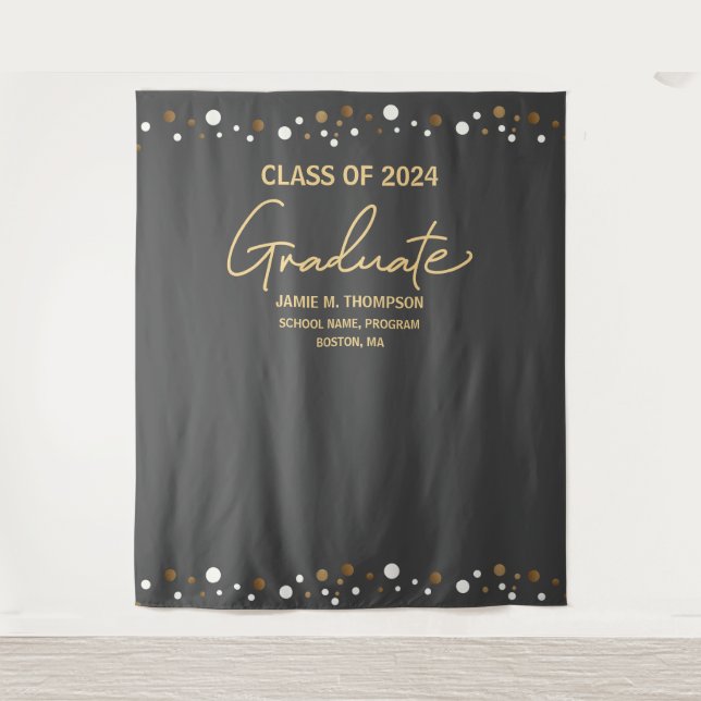Mod Grey Gold Class of 2024 backdrop graduation Tapestry (Front)