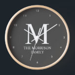 Mod Grey Personalized Family Monogram Clock<br><div class="desc">Elevate your home décor with this Mod Grey Personalized Family Monogram Clock. Featuring a sleek, modern design in a stylish grey colour, this clock is personalized with your family's monogram and name, making it a perfect statement piece for any room. The minimalist aesthetic blends seamlessly into any interior, while the...</div>