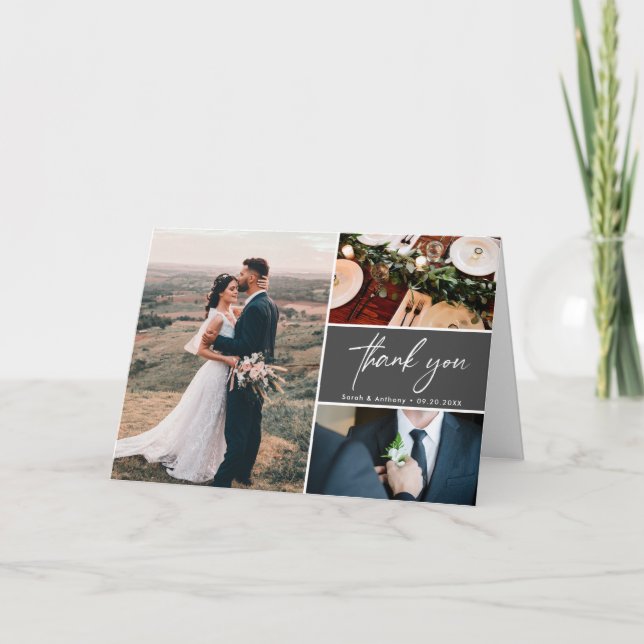 Mod Grey Wedding Custom photos Handlettering Card (Front)