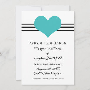 Mod Heart Save the Date Invite, Aqua