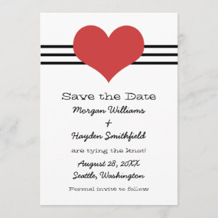 Mod Heart Save the Date Invite, Red