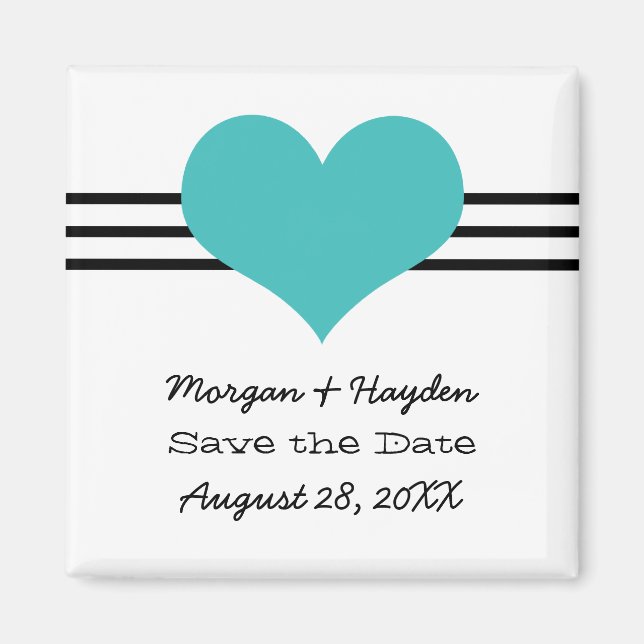 Mod Heart Save the Date Magnet, Aqua Magnet (Front)