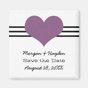 Mod Heart Save the Date Magnet, Purple Magnet