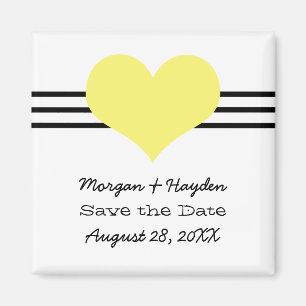 Mod Heart Save the Date Magnet, Yellow Magnet
