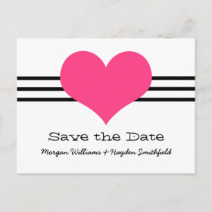 Mod Heart Save the Date Postcard, Pink Announcement Postcard