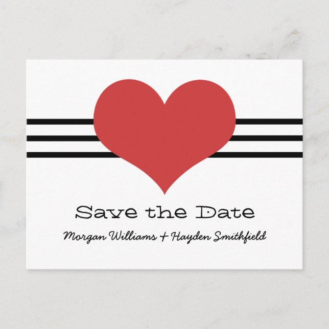 Mod Heart Save the Date Postcard, Red Announcement Postcard (Front)