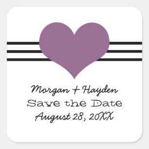 Mod Heart Save the Date Stickers, Purple Square Sticker