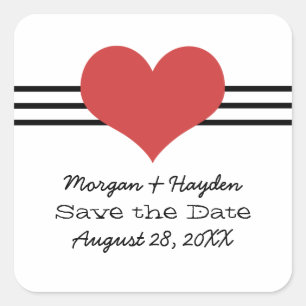 Mod Heart Save the Date Stickers, Red Square Sticker