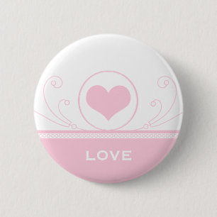 Mod Heart Swirls Button, Light Pink 2 Inch Round Button