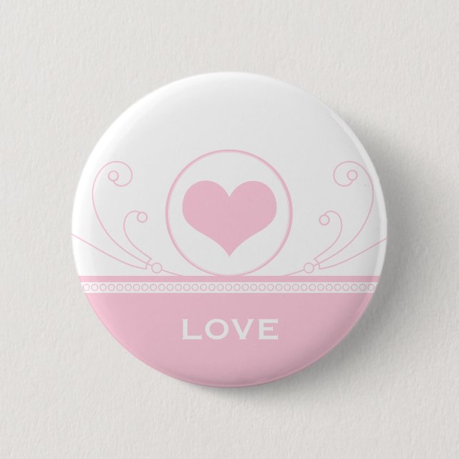 Mod Heart Swirls Button, Light Pink 2 Inch Round Button (Front)