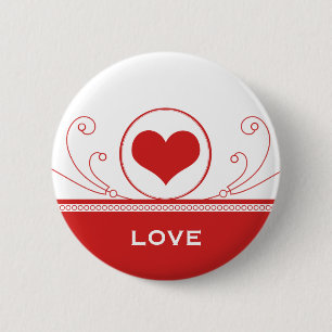 Mod Heart Swirls Button, Red 2 Inch Round Button