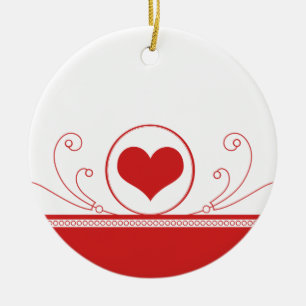 Mod Heart Swirls Valentine Ornament, Red Ceramic Ornament