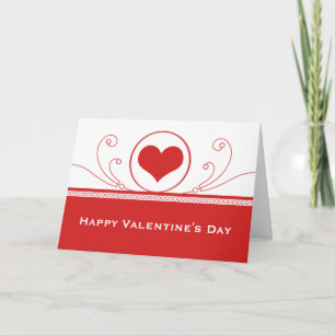 Mod Heart Swirls Valentine's Day Card, Red Holiday Card