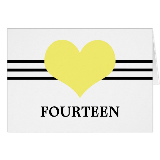 Mod Heart Table Number Card, Yellow (Front Horizontal)