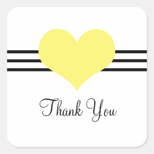 Mod Heart Thank You Stickers, Yellow Square Sticker
