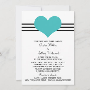 Mod Heart Wedding Invite, Aqua Invitation