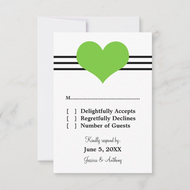 Mod Heart Wedding Response Card, Green (Front)