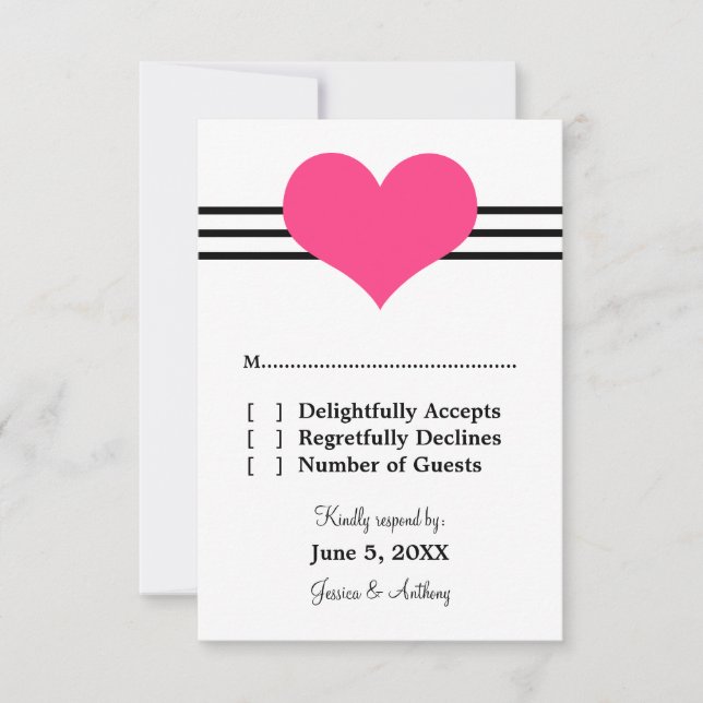 Mod Heart Wedding Response Card, Pink (Front)