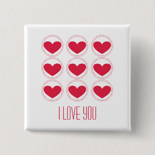 Mod Hearts Love Button, Dark Pink 2 Inch Square Button