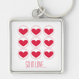 Mod Hearts Love Keychain, Dark Pink Keychain