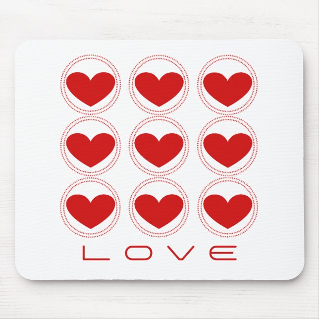 Mod Hearts Love Mousepad, Red Mouse Pad (Front)