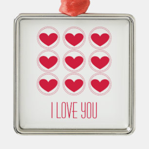 Mod Hearts Love Ornament, Dark Pink Metal Ornament