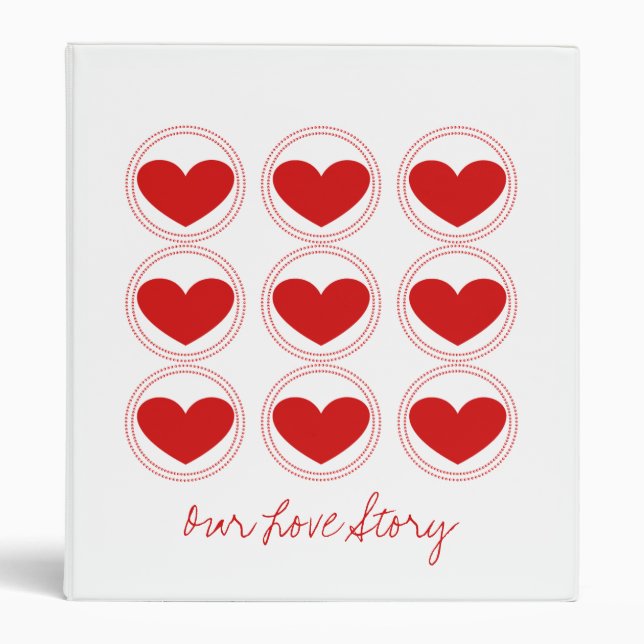 Mod Hearts Love Story Binder, Red Binder (Front)