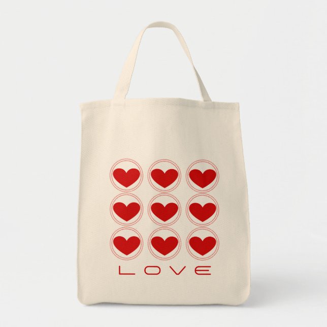 Mod Hearts Love Tote Bag, Red (Front)