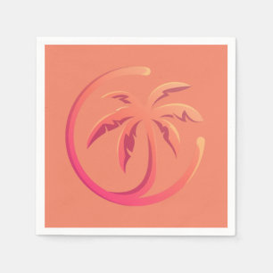 Mod Hot Pink Orange Palm Tree on Coral Napkin