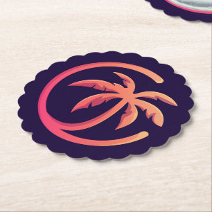 Mod Hot Pink Orange Palm Tree on Scallop Paper Coaster
