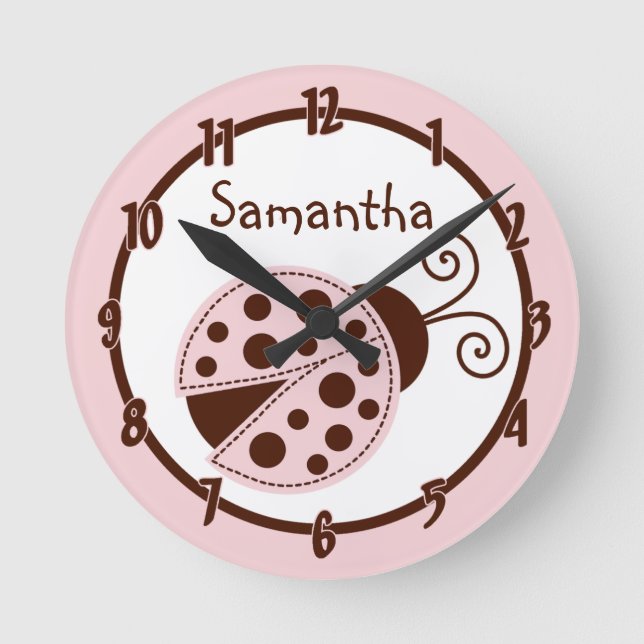 Mod Lady Bug Pink Brown Insect Personalized Clock (Front)