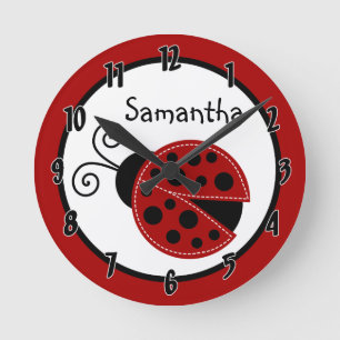 Mod Lady Bug Red Black Insect Personalized Clock