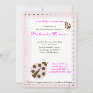 Mod Ladybug 5x7 Baby shower rose Invitation