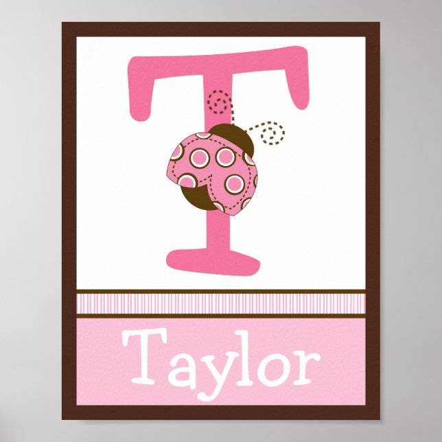 Mod Ladybug Letter & Name Wall Art Poster (Front)