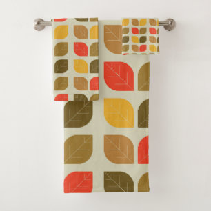 Mod Leaves Autumn Fall Geometric Pattern Bath Towel Set