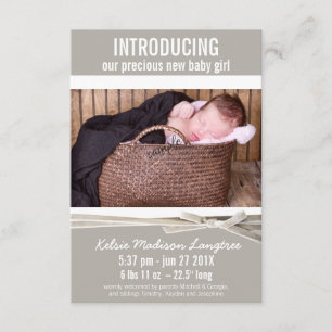 Mod Linen Baby Girl Birth Announcement