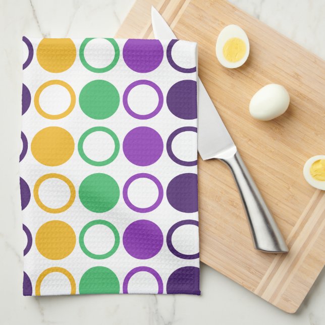 Mod Mardi Gras Dots Kitchen Towel (Quarter Fold)