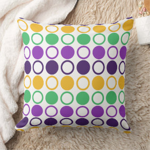 Mod Mardi Gras Dots Throw Pillow