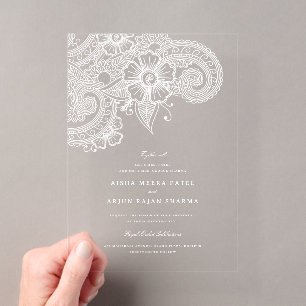 Mod Mehandi Clear Acrylic Wedding Invitation