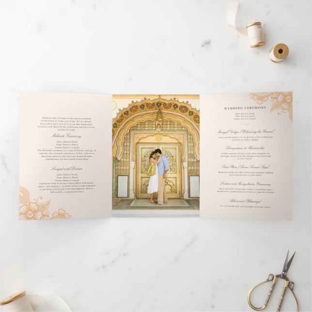 Mod Mehandi Traditional Indian Wedding Program Tri-Fold Programme (Inside)